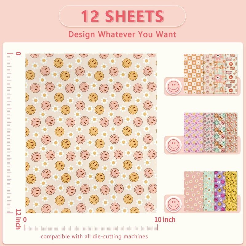 Tintnut Heat Transfer Vinyl - 12 Sheets 12 x 10 inches Retro HTV Groovy Heat Transfer Vinyl Daisy Patterned HTV Iron on Vinyl for Tshirts DIY Compatible with Cricut or Silhouette Cameo - Image 2